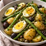 Zesty French-style potato and green bean salad in a bowl