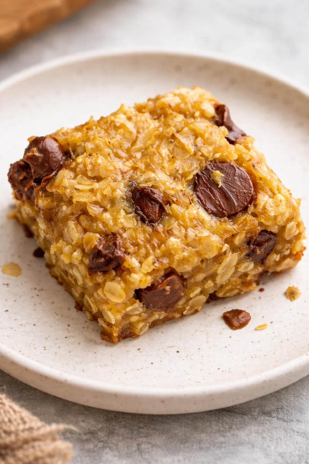 Delicious homemade 4-Ingredient Banana Bars on a wooden table