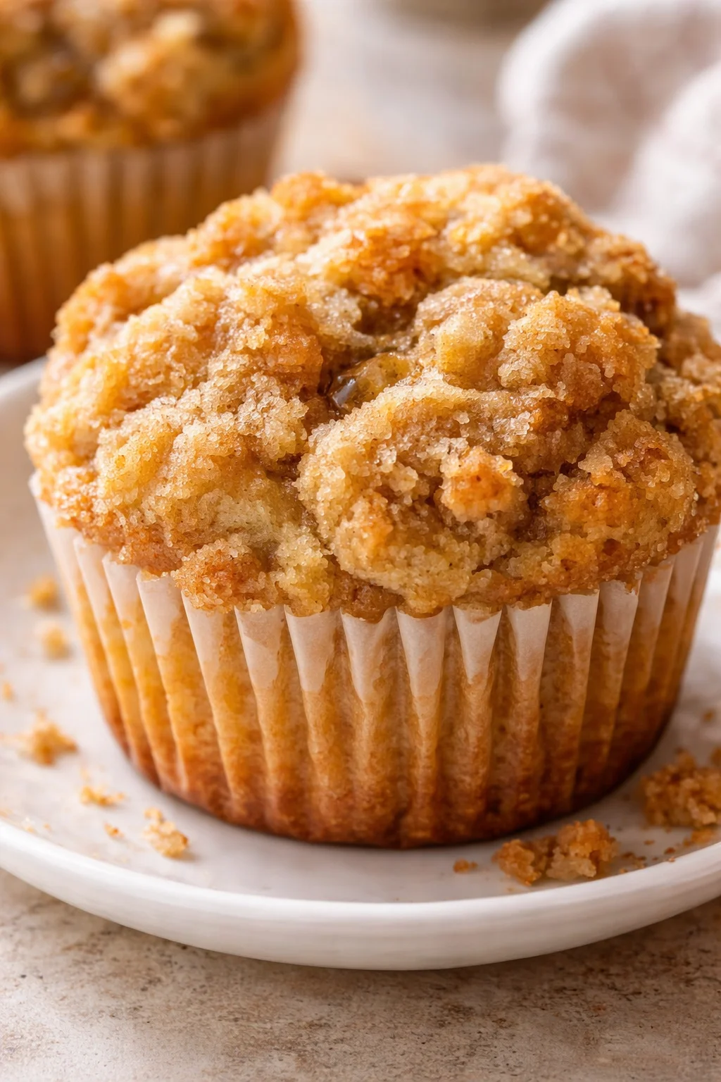 Delicious banana brown sugar crumb muffins fresh out of the oven