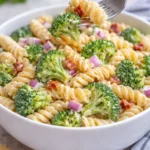 Best broccoli pasta salad with fresh vegetables and pasta in a bowl