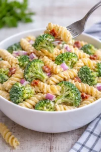 Best broccoli pasta salad with fresh vegetables and pasta in a bowl