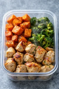 Healthy Chicken and Sweet Potato Meal Prep containers for easy weekly meals