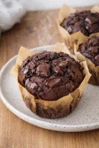Delicious chocolate chunk muffins freshly baked and ready to serve
