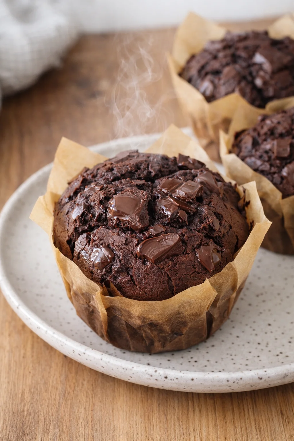 Delicious chocolate chunk muffins freshly baked and ready to serve