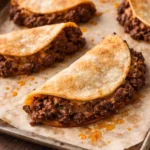 Plate of crispy oven baked tacos with toppings.