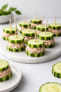 Cucumber tuna sandwiches with fresh ingredients on a plate