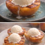 Deliciously grilled peaches on a plate, perfect for a summer dessert or snack.