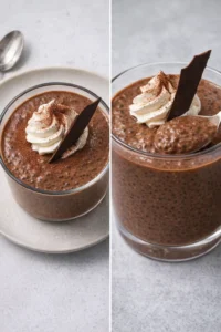 High Protein Chocolate Chia Seed Pudding topped with berries and nuts