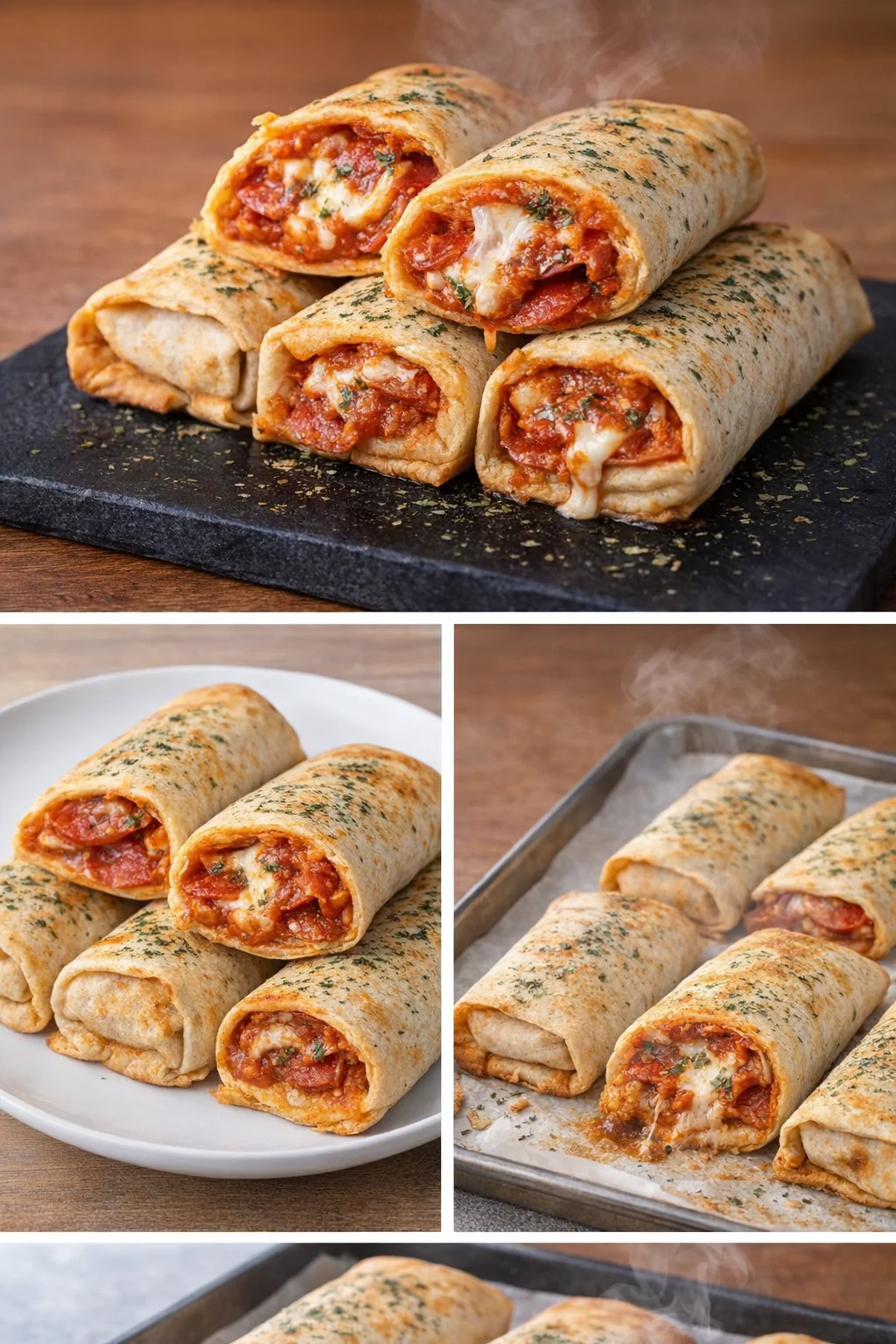 High protein pepperoni pizza rolls ready to be served
