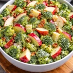Colorful Honeycrisp Apple Broccoli Salad with nuts, cheese, and dressing