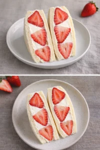 Japanese strawberry sandwich with fresh strawberries and whipped cream