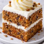 Delicious slice of easy carrot cake with cream cheese frosting