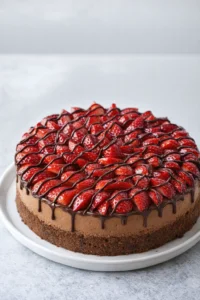 Delicious slice of Nutella Cheesecake topped with chocolate and hazelnuts