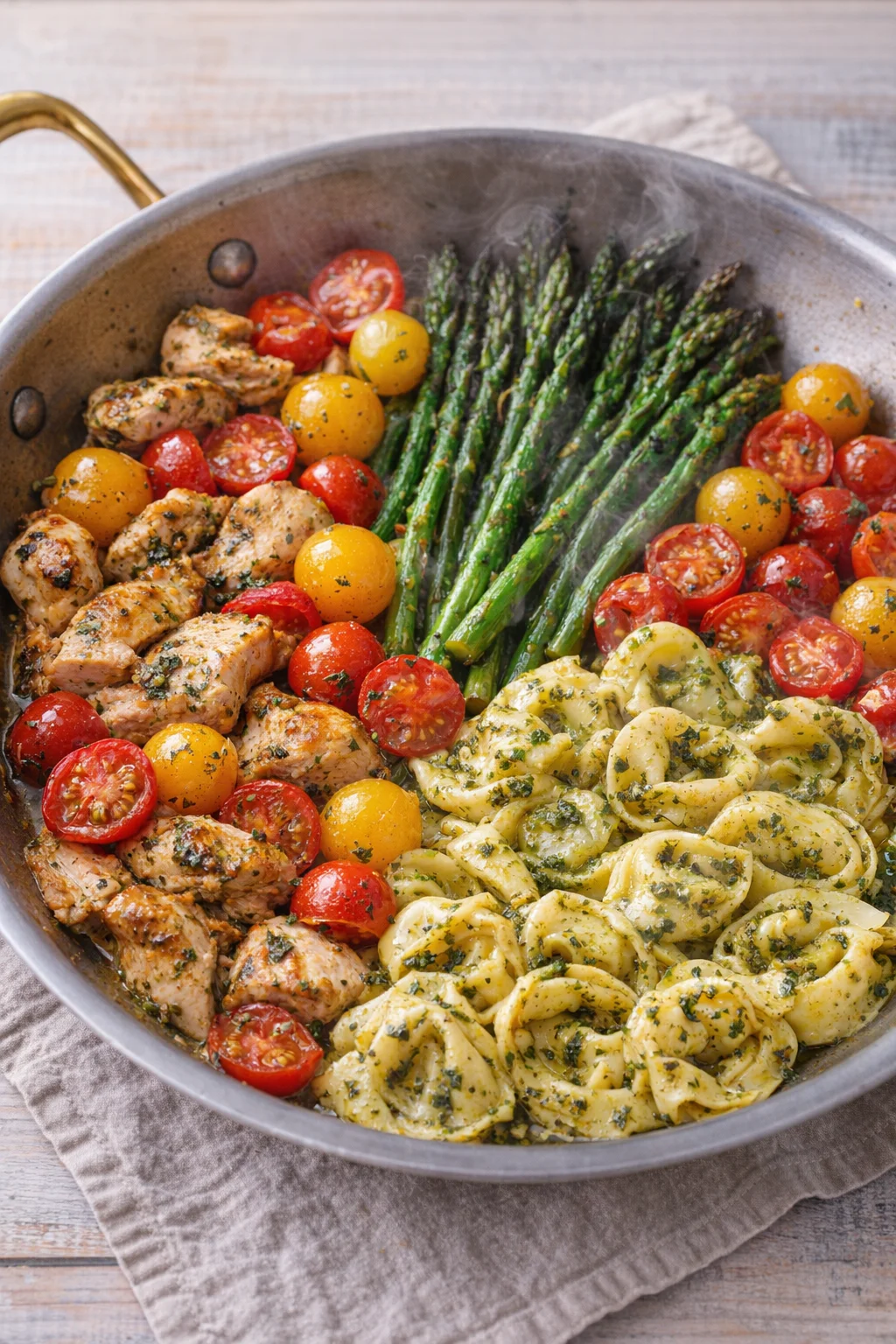One-Pan Pesto Chicken with Tortellini and Veggies