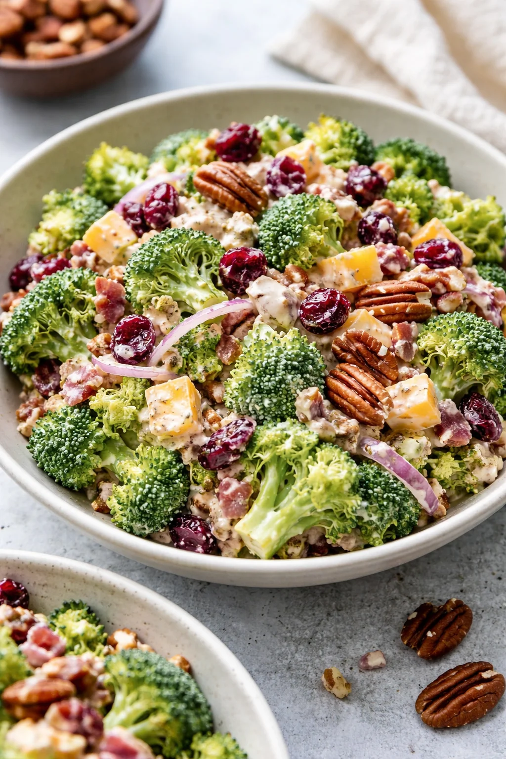 Simple Keto Broccoli Salad with cheese and bacon for a healthy meal