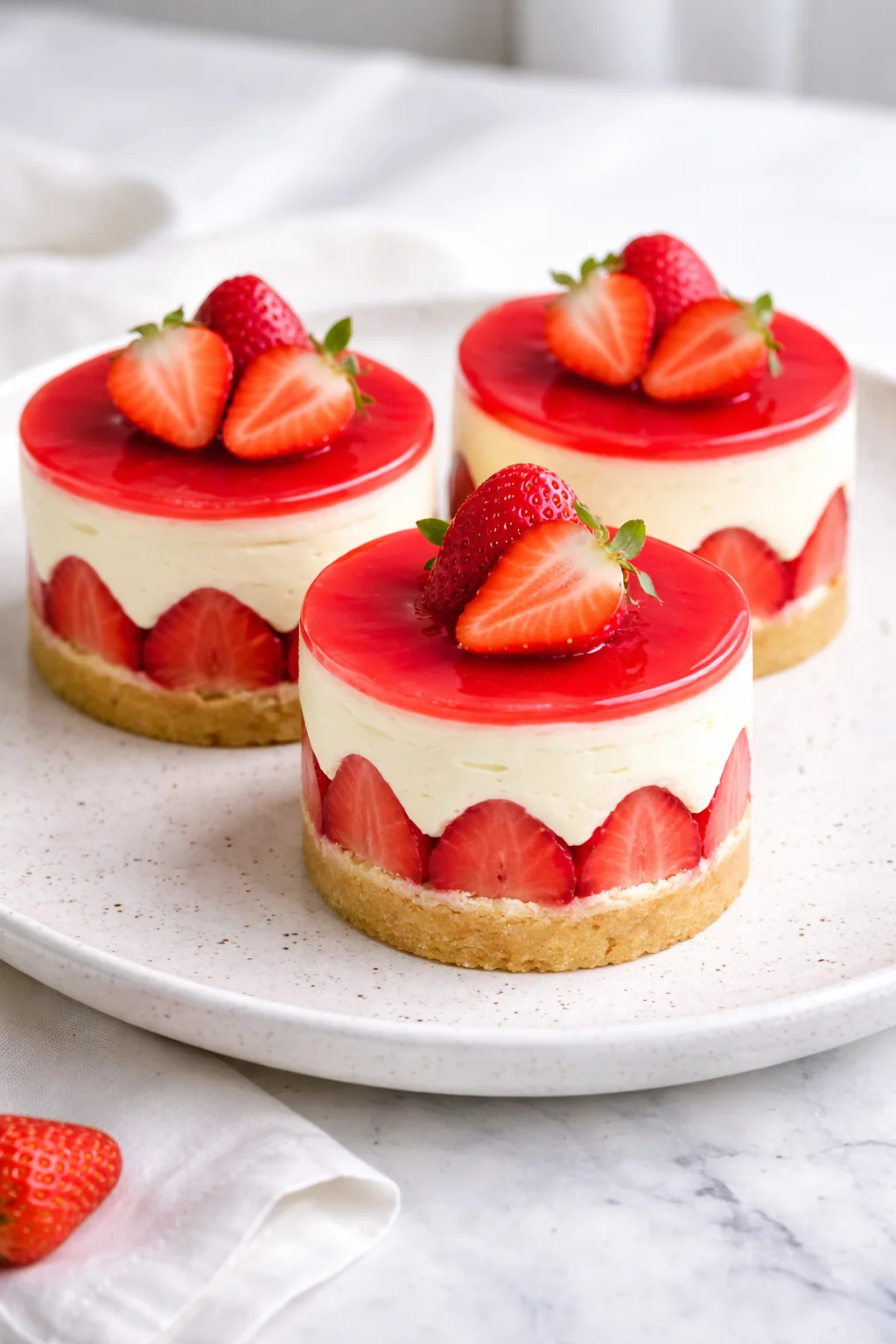 A beautiful Strawberry and Elderflower Fraisier cake, showcasing layers of strawberries and cream.