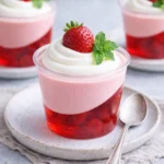 Strawberry Jell-O Parfait Cups layered dessert served in clear cups