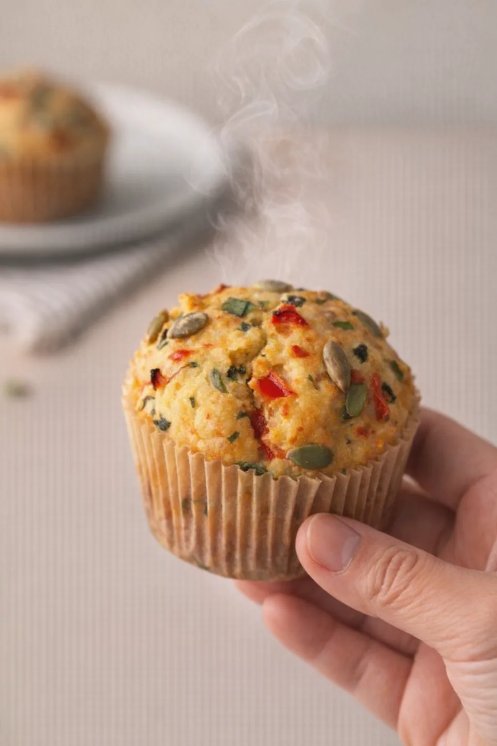Plate of delicious vegan savory muffins fresh out of the oven