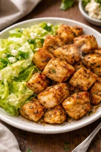 Plate of Air Fryer Greek Chicken garnished with herbs