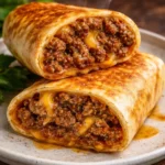 Delicious Beef and Cheese Chimichangas served with toppings