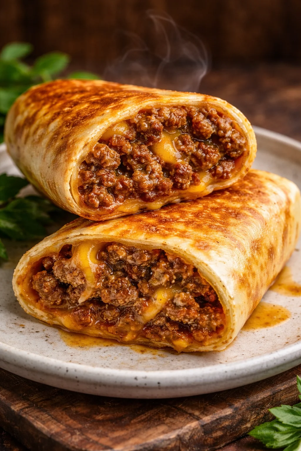 Delicious Beef and Cheese Chimichangas served with toppings