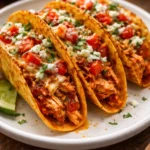 Delicious Buffalo Chicken Tacos topped with fresh ingredients and spicy sauce