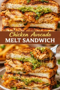 Mouthwatering Chicken Avocado Melt Sandwich with chicken, avocado, and cheese.