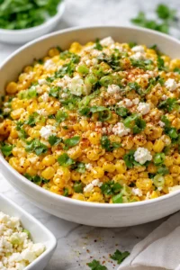 Creamy Mexican street corn salad served in a bowl with fresh ingredients
