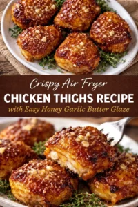 Crispy air fryer chicken thighs drizzled with honey garlic butter glaze