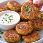 Golden crispy chickpea fritters served with dipping sauce