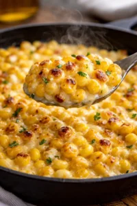 Delicious Honey Butter Skillet Corn served in a cast iron skillet