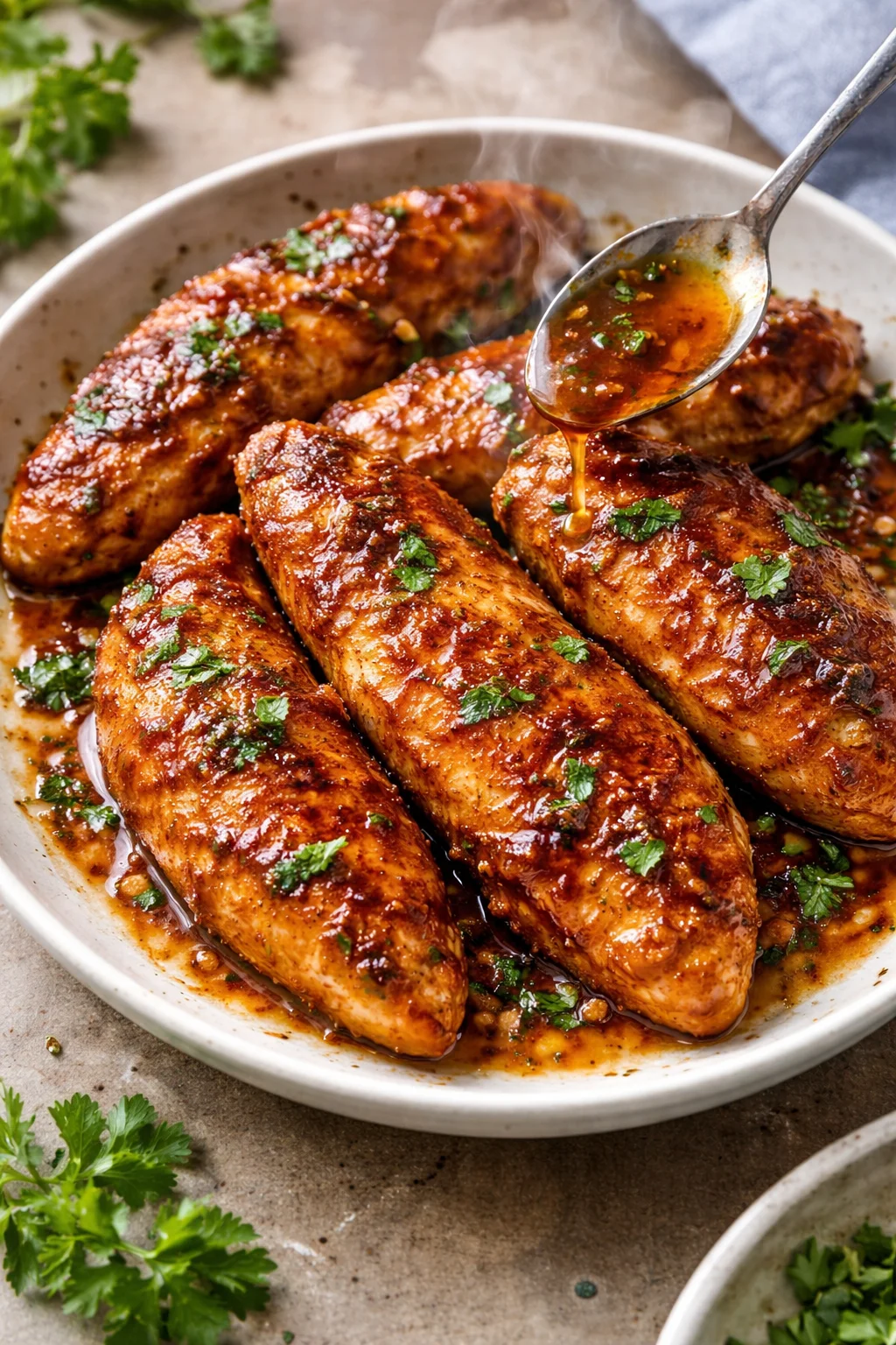 Delicious Honey Garlic Chicken Tenders served with a side of vegetables