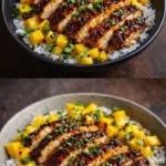 Delicious Mango Glazed Chicken Twists served on a plate with fresh mango slices