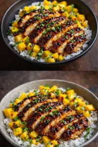 Delicious Mango Glazed Chicken Twists served on a plate with fresh mango slices
