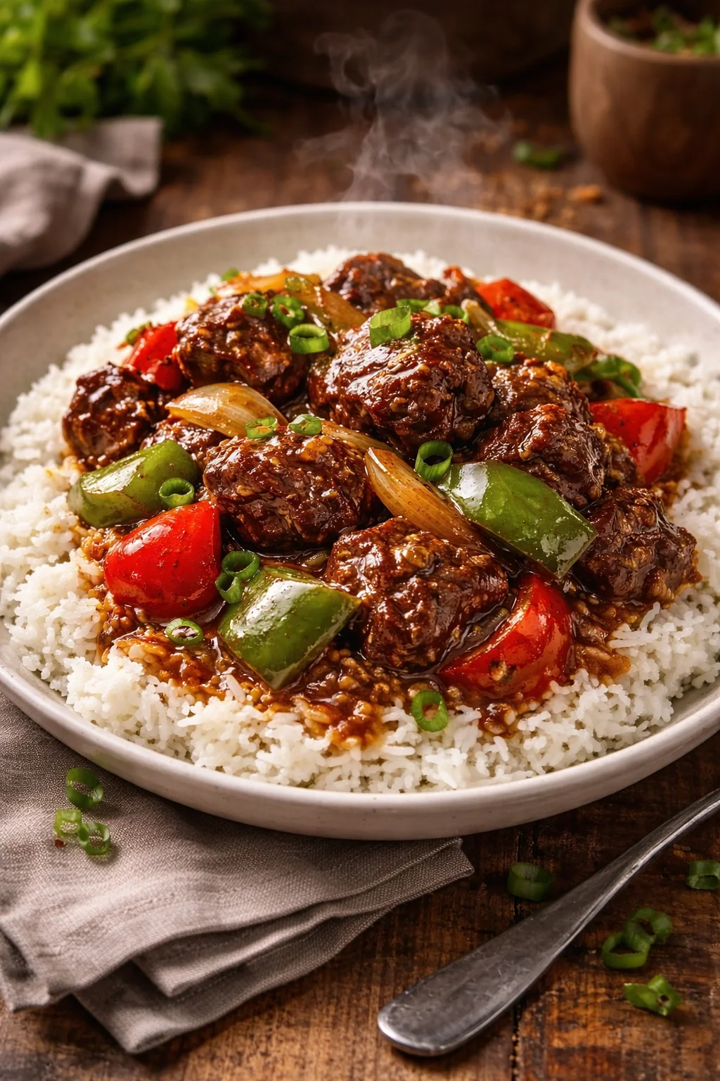 Savory slow cooker pepper steak prepared with vegetables and seasonings