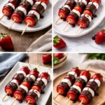 Delicious Strawberry Brownie Kabobs served on skewers for a fun dessert