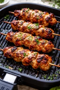 Air Fryer Bang Bang Chicken Skewers ready to serve