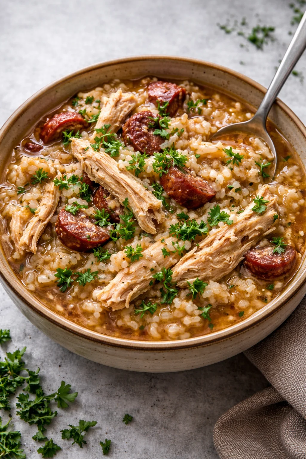 Delicious Lowcountry Chicken Bog served with long grain rice