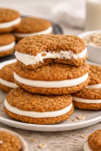 Delicious homemade oatmeal cream pies with creamy filling