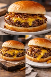 Oklahoma fried onion burgers with juicy beef patties and crispy fried onions