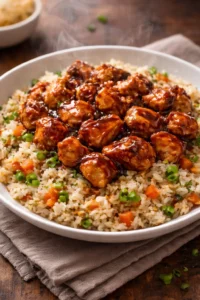 One-Pan Bold Honey BBQ Chicken Rice dish with vibrant colors and rich flavors