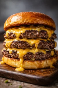 Delicious Double Cheesy Smash Burger with melted cheese and juicy patties.